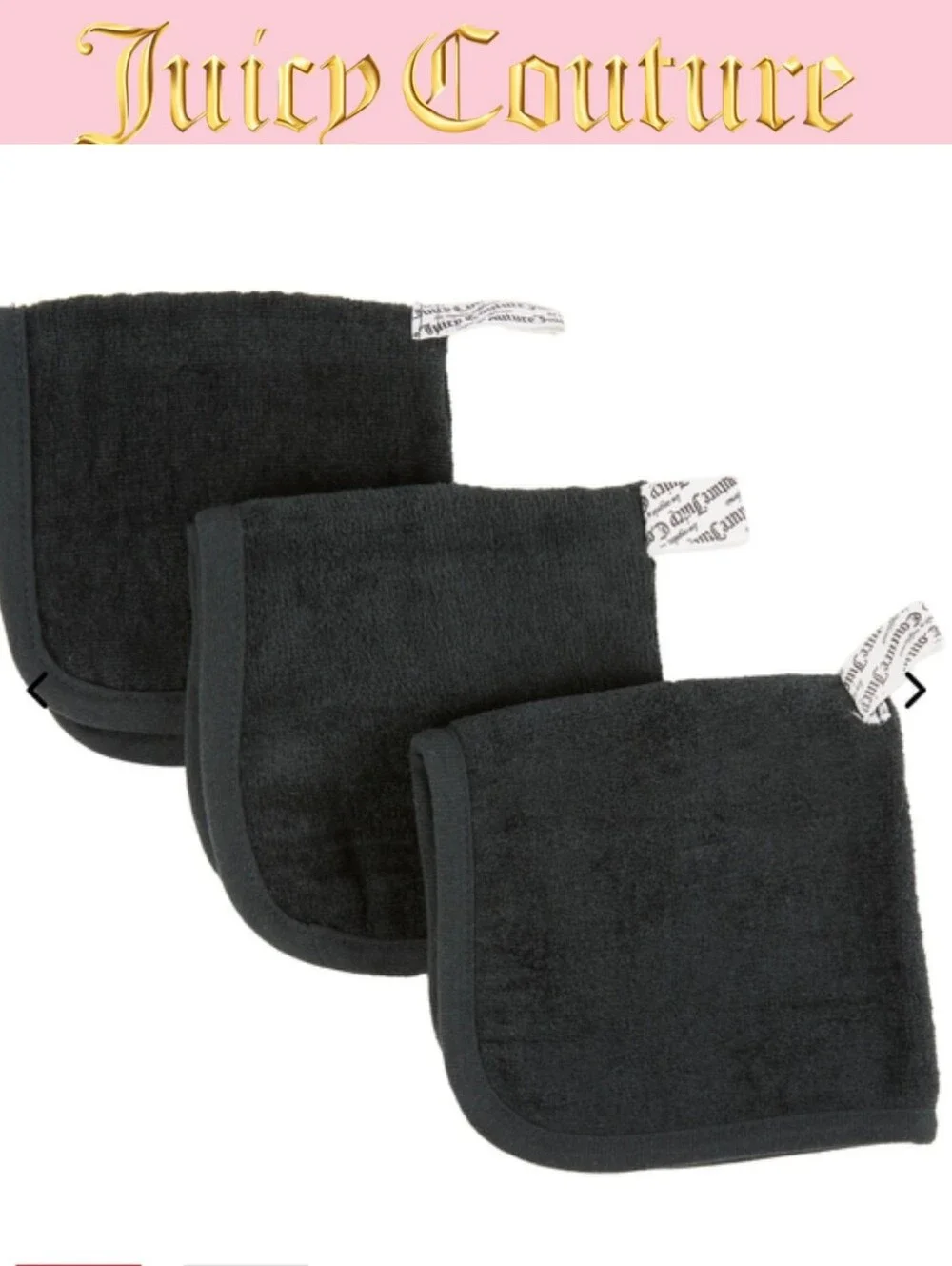 Juicy Couture Home 3-PK Mila Plush Wash Cloths- Black